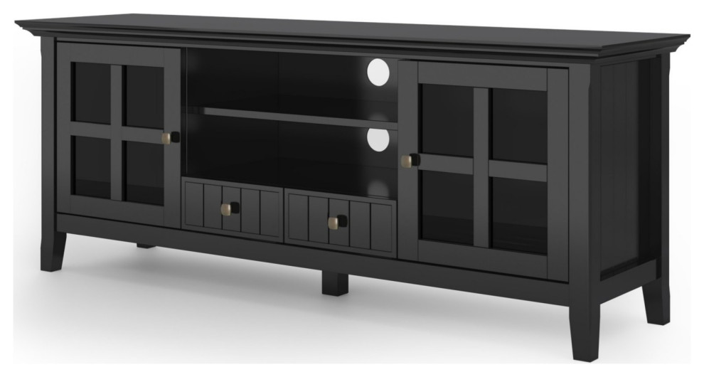 Large TV Stand, Windowpane Glass Doors and 2 Grooved Drawers Transitional Entertainment