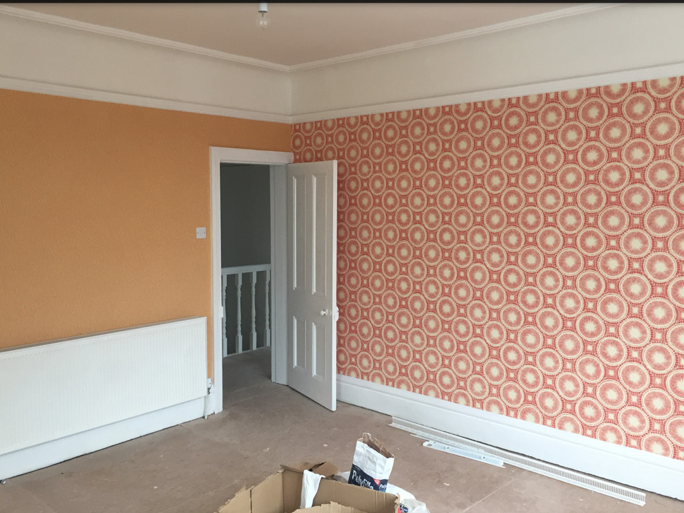 Two Orange Orla Kiely wallpapers, advice on which curtains to hang