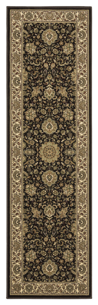 Aiden Traditional Vintage Inspired Brown/Ivory Rug, 2'3" x 7'9"