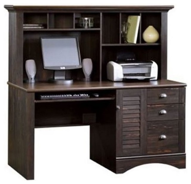 Bowery Hill Computer Desk W Hutch In Antiqued Paint Transitional