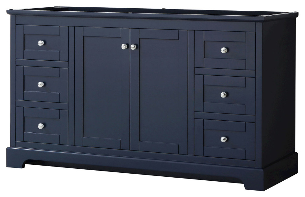 Avery 60" Single Bathroom Vanity, Dark Blue, No Countertop, No Sink - Transitional - Bathroom ...