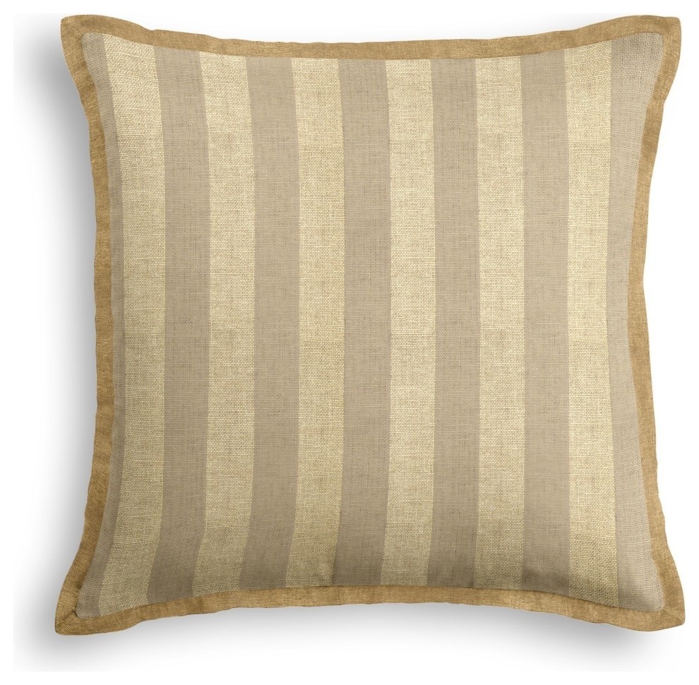 Metallic Gold Striped Beige Linen Tailored Pillow