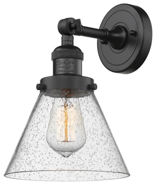 Large Cone 1-Light LED Sconce, Matte Black, Glass: Seedy
