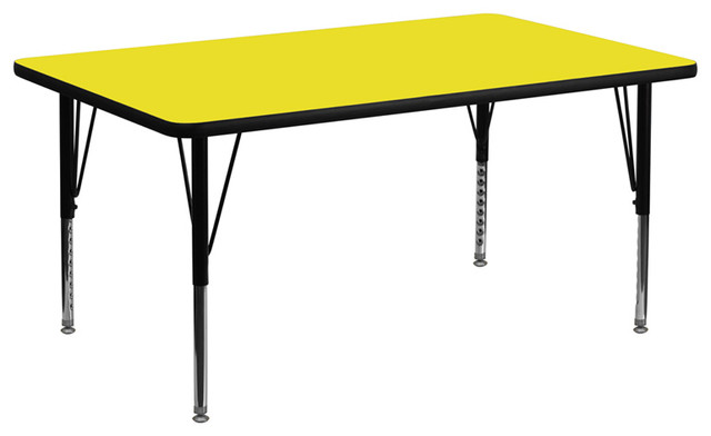 30''W x 60''L Rectangular Yellow HP Laminate Table -  Adjustable Legs