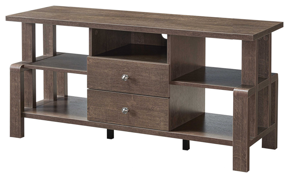 Modern Media Storage Entertainment Center TV Stand, Walnut Oak