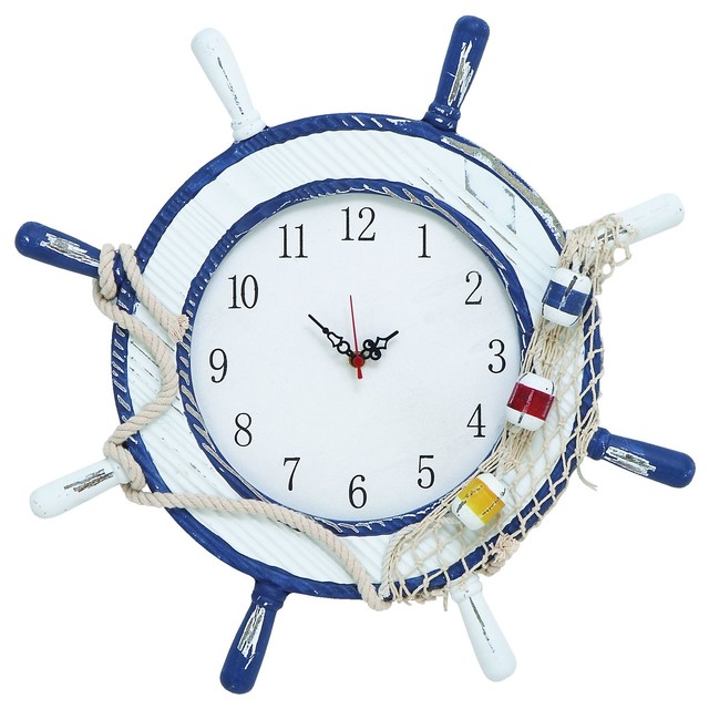Nautical Maritime Style Anchor Ship Wheel White Blue Wall Clock Nautical Maritime Style Anchor Ship Wheel White Blue Wall Clock Decor