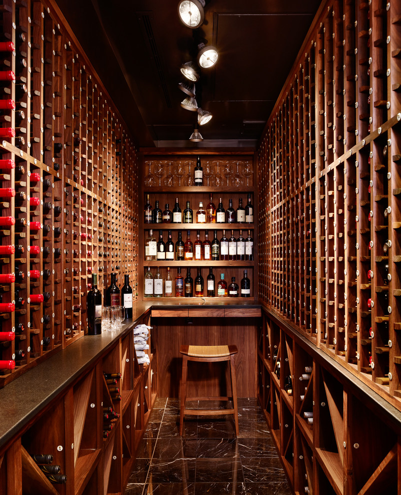 Design ideas for a contemporary wine cellar in Austin with storage racks.