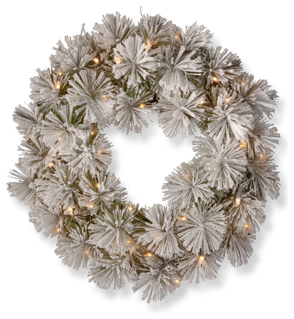 snowy bristle pine wreath with battery operated warm white snowy bristle pine wreath with battery operated warm white