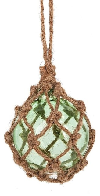 Jute Wrapped Coastal Marine Glass Ornament, Seafoam Green