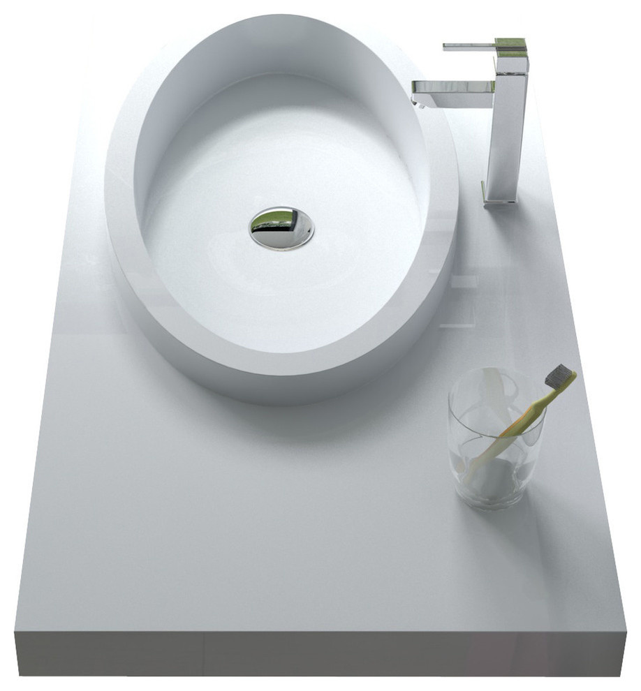 ADM Oval Wall Mounted Sink, White, 39" Contemporary Bathroom Sinks