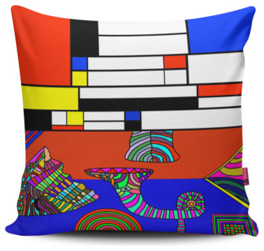 16"x16" Double Sided Pillow, "One Mondrian One Hippie" by James Frye