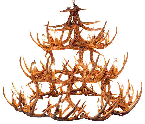 Faux Rustic Whitetail Antler Chandelier, 42 Antlers, 27 Lights