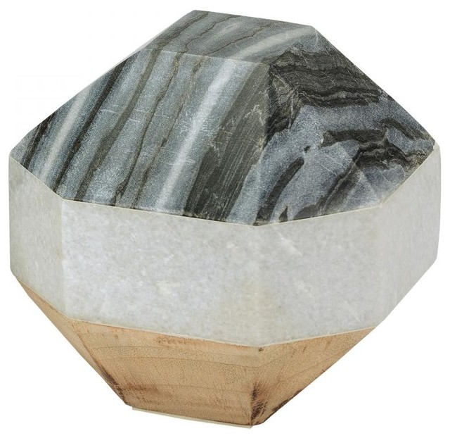 Dimond Marble & Wood Dodecahedron, White Marble & Natural Wood