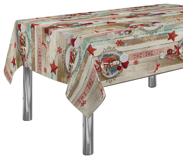 Stain Resistant Spill Proof Rectangular Tablecloth Wooden Stain Resistant Spill Proof Rectangular Tablecloth Wooden Christmas With Santa Traditional Tablecloths By My Jolie Home