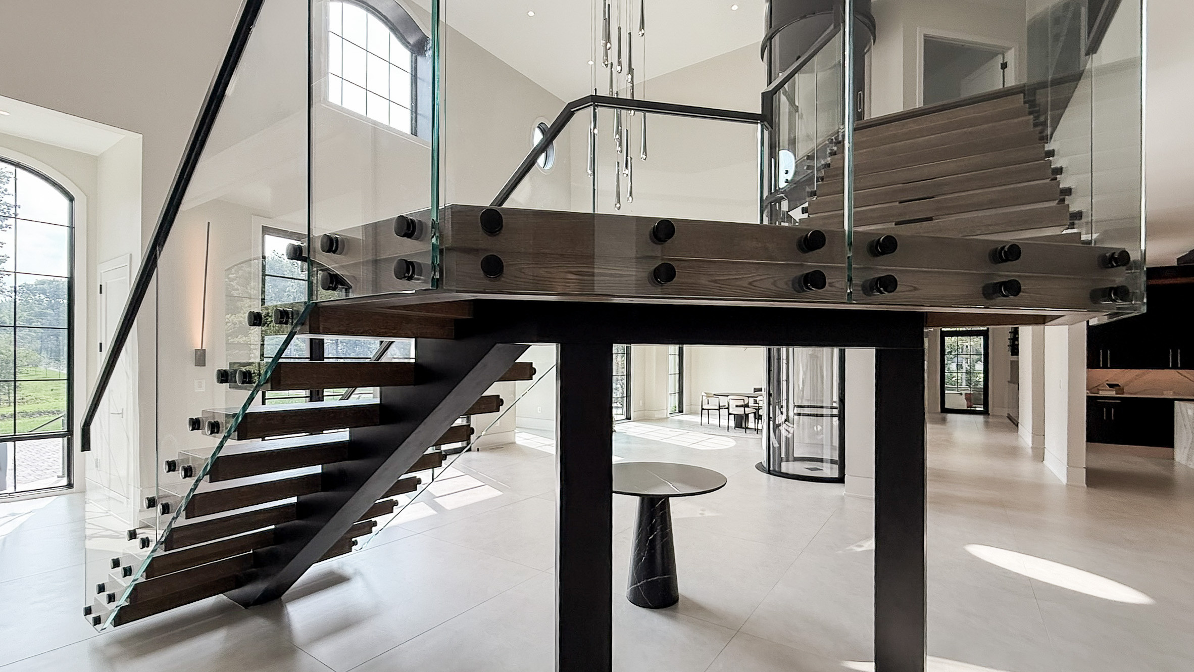 Project #159 | Modern Foyer Stair with Stand-off Glass Railing