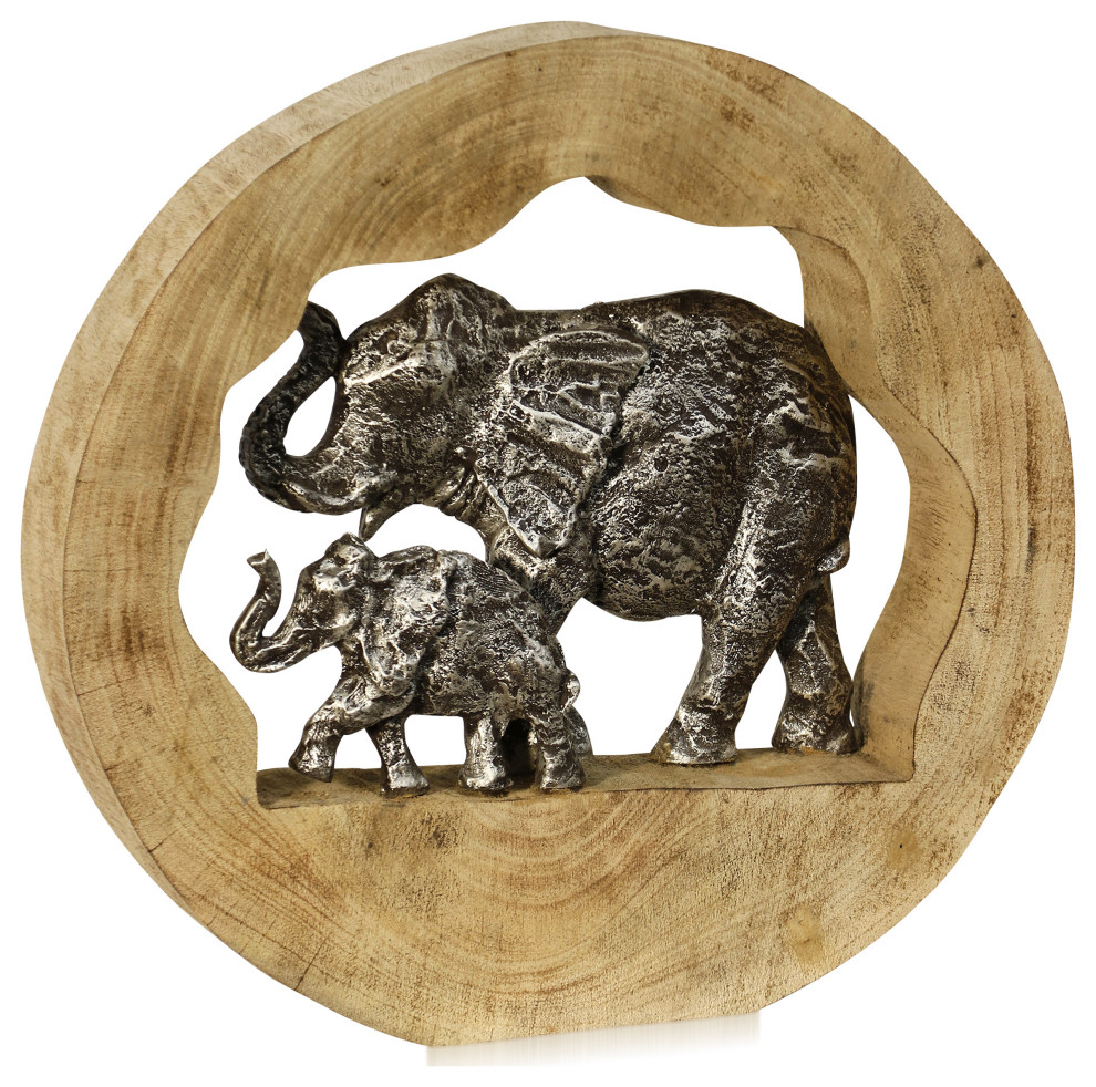 Elephant Generations I Carved Wood Table Top Accessory, Painted
