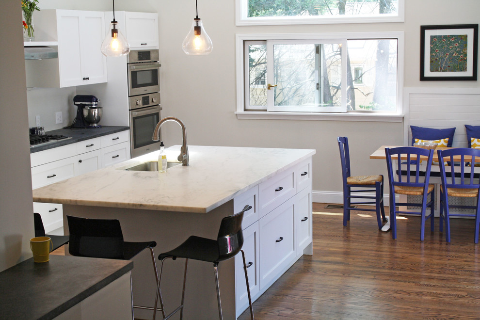 Example of a transitional kitchen design in Boston