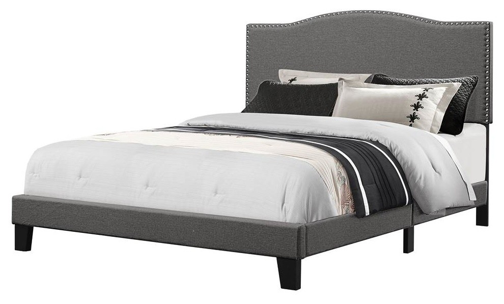 Kiley Bed In One Stone Fabric, Vivian Faux Leather White Queen Upholstered Platform Bed Frame