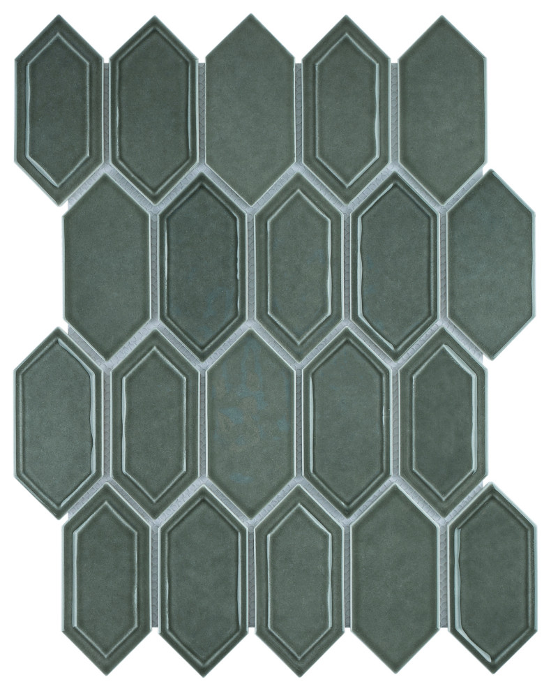 TRECCG Bianca 2" X 4" Recycle Glass Long Diamond Mosaic Tile, Green