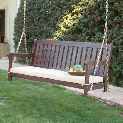 Coral Coast Cabos Java Brown Wood Porch Swing With Cushion