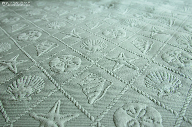 Seashell trellis fabric aqua upholstery