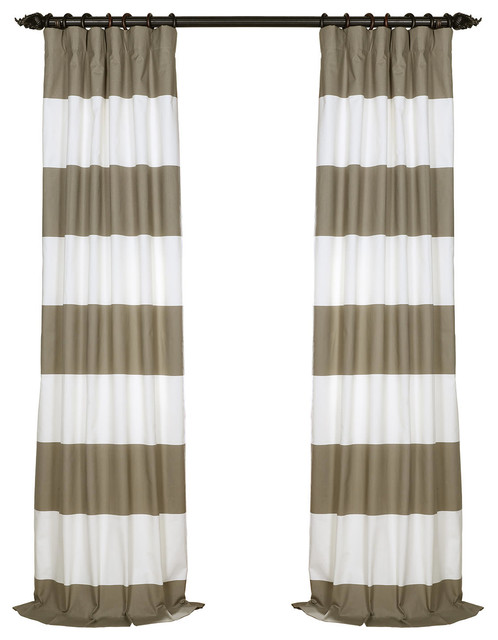 Thunder Tan Off White Horizontal Stripe Cotton Curtain