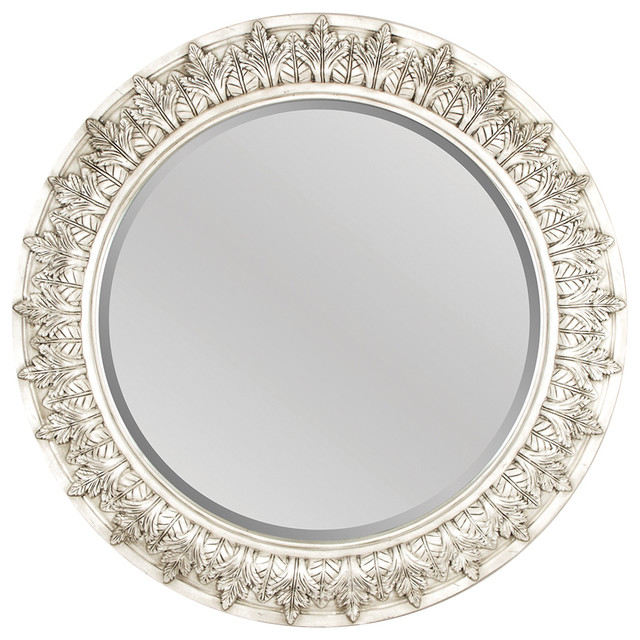 Round Decorative Mirror, Antique White Traditional Wall Mirrors