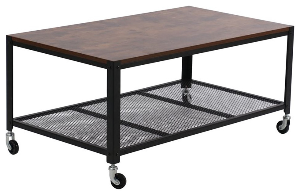 Industrial Metal Frame Coffee Table with Wheels Industrial Coffee
