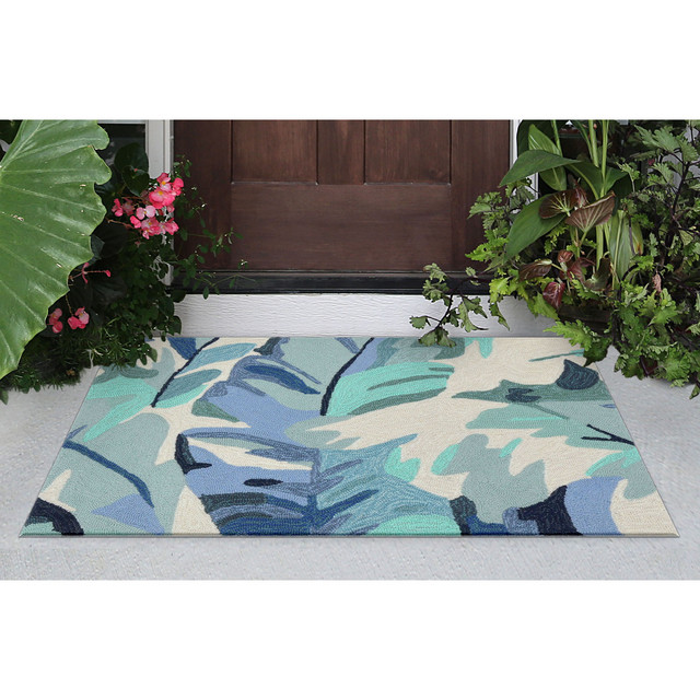 Capri Palm Leaf Indoor/Outdoor Rug, Blue, 2'x3'