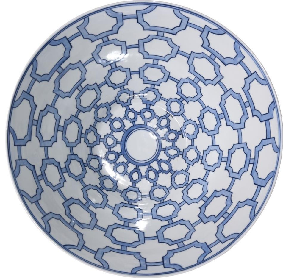 Bowl Octagonal Window Colors May Vary Blue White Variable Ceramic