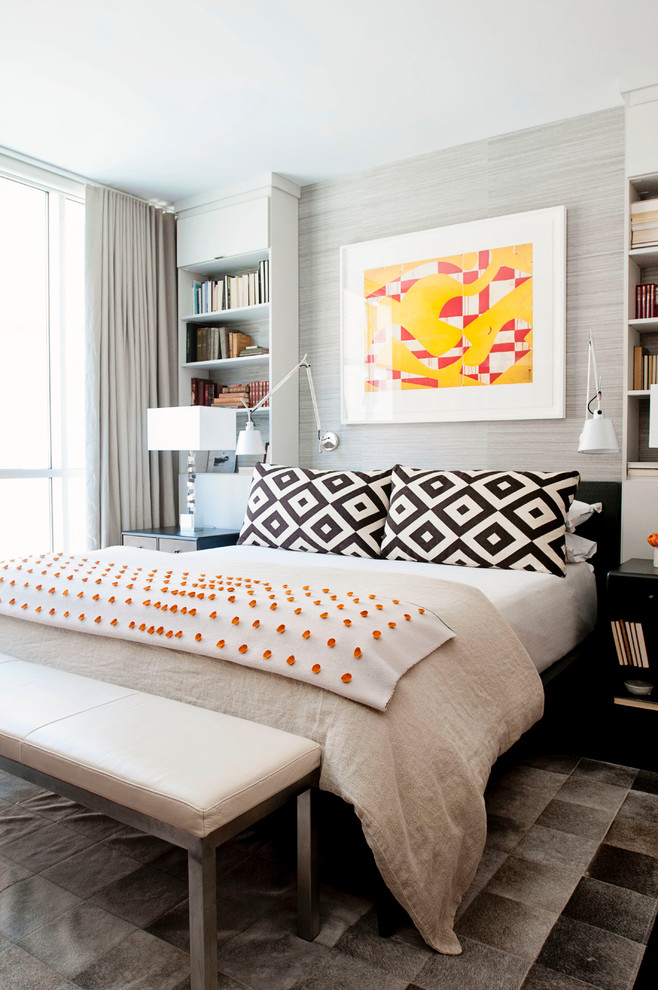 Inspiration for a contemporary master bedroom in San Francisco with grey walls.