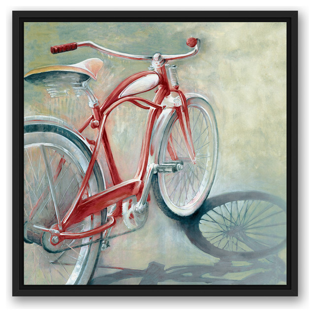 Red Bicycle Painting 20x20 Black Floating Framed Canvas - Contemporary