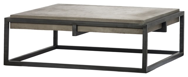 42" Milena Coffee Table Lightweight Concrete Square Black Iron Frame Grey