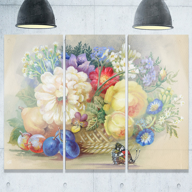 "Bunch of Flowers and Fruits" Metal Wall Art, 3 Panels, 36"x28", 36"x28