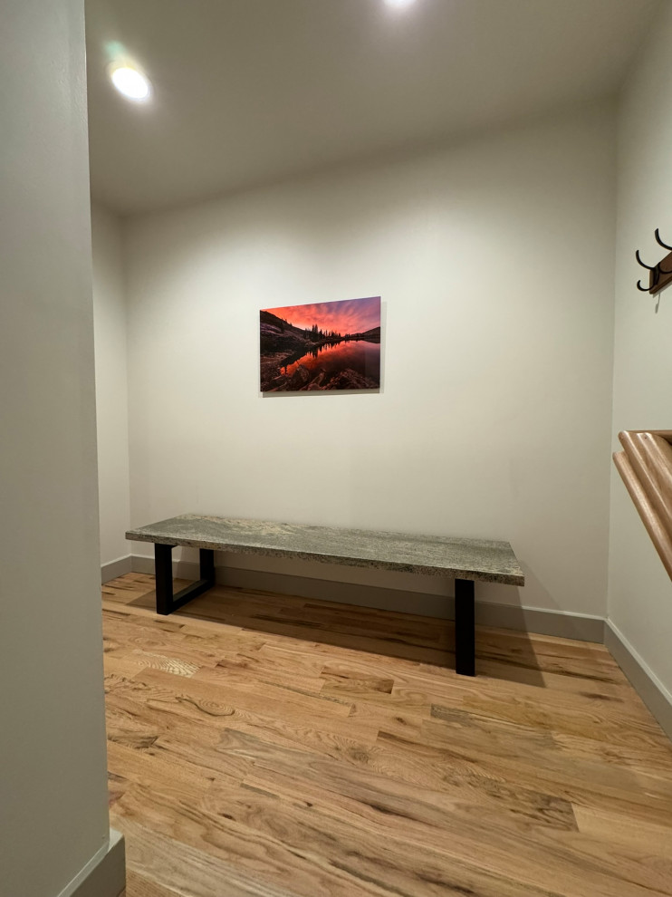 Custom fabricated bench cut from existing kitchen table