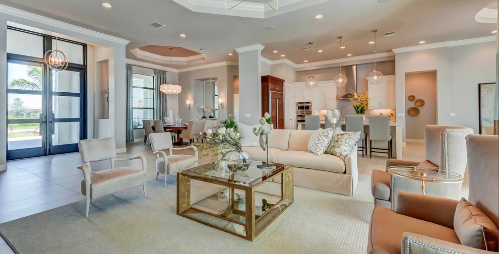 Inspiration for a transitional family room in Miami.