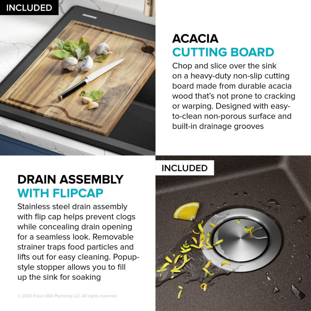 KRAUS Bellucci Workstation 33" DropIn Granite Composite 1Bowl Kitchen