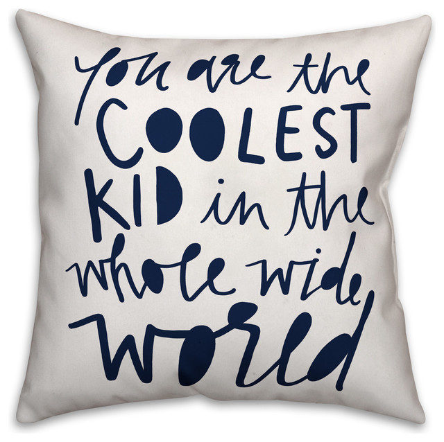 Coolest Kid Blue Text 16x16 Spun Poly Pillow Contemporary Kids