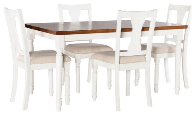Linon Willow Wood Five Piece Dining Set in Vanilla White and Honey Brown