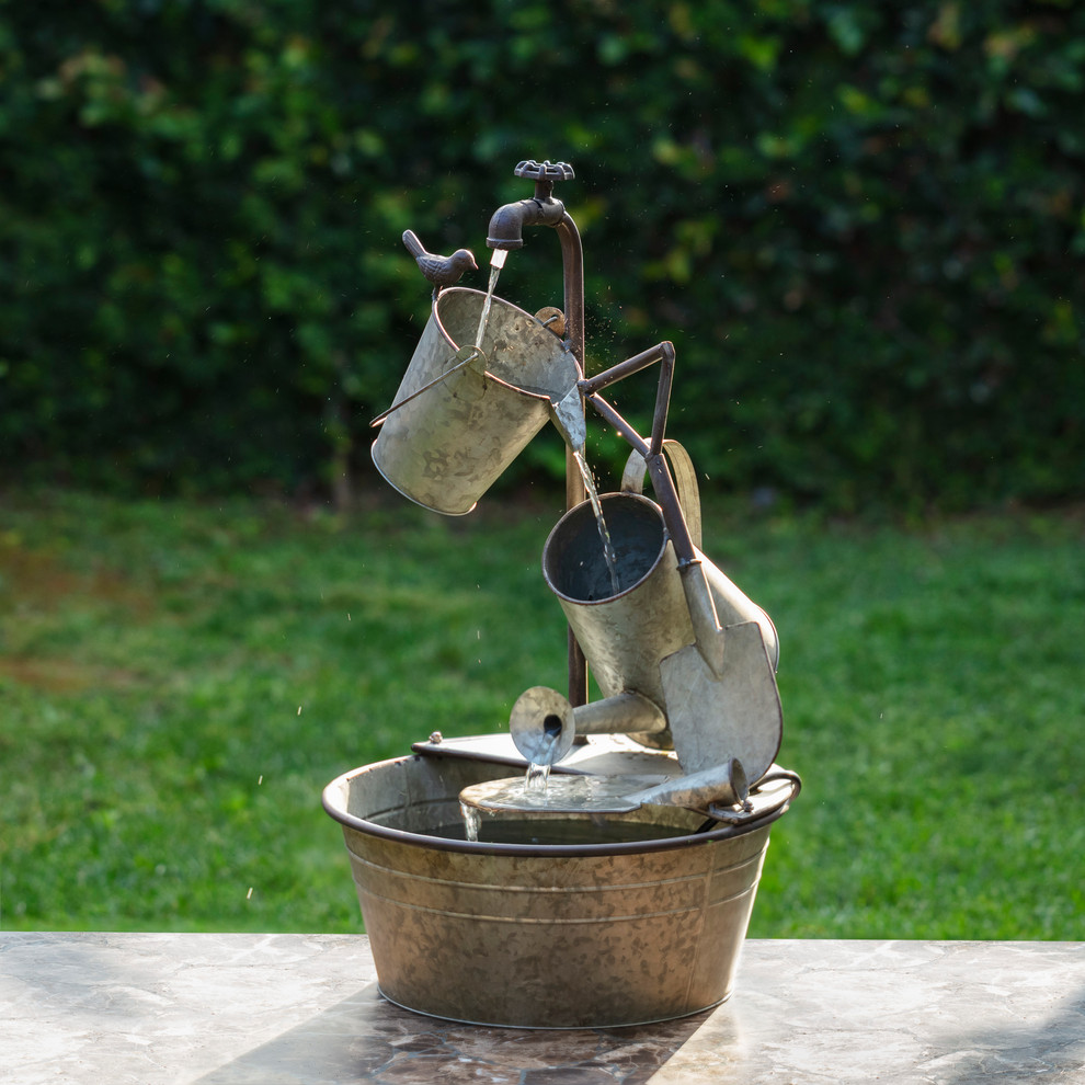 28" Tall Outdoor 3-Tier Metal Garden Tools Water Fountain