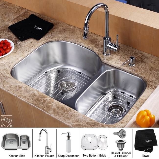Double Bowl Kitchen Sink with Pull Down Kitchen Faucet in Chrome