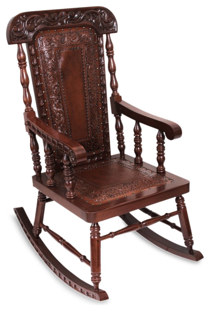 Handmade Nobility Tornillo and leather rocking chair - Peru