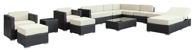 12-Piece Outdoor Sectional Set, Espresso and White