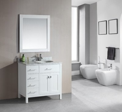 London 36" Single Sink Vanity Set in White Finish with Drawers on The Left