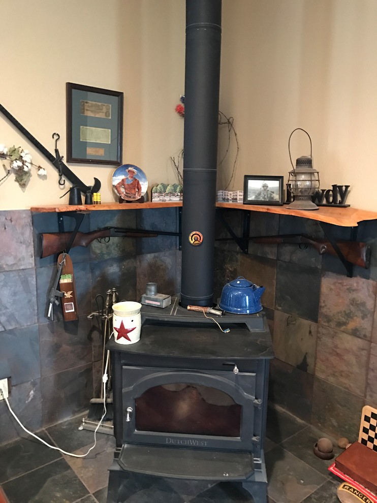 Corner Behind a wood stove.