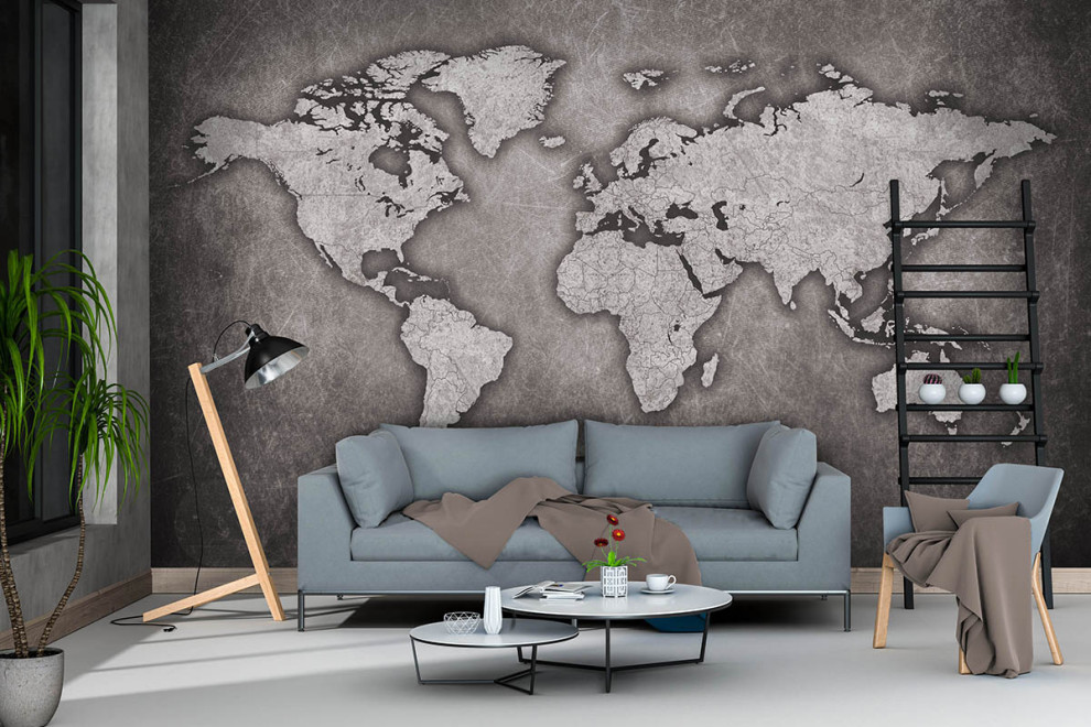 Фотообои Карта мира Лофт цемент
