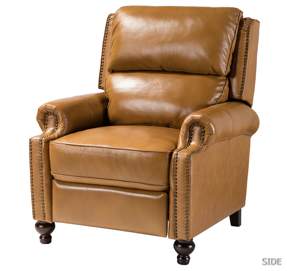 Genuine Leather Cigar Recliner With Nail Head Trim Traditional