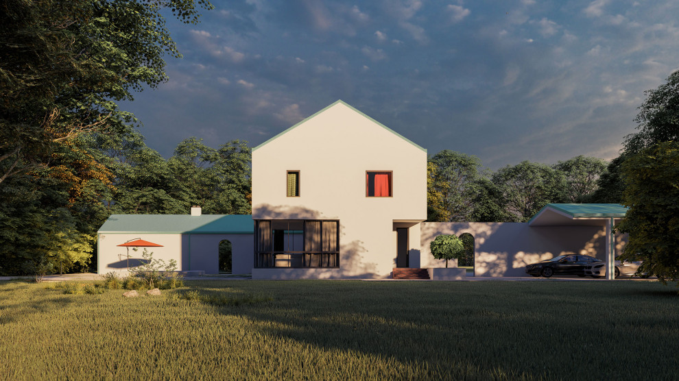 Загородный дом с остекленной терассой и гаражом.