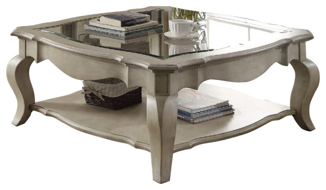 Coffee Table With Clear Glass, Antique Taupe