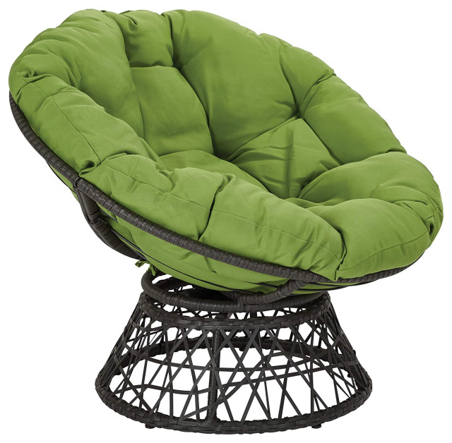 Modern Accent Chair, Papasan Design With Metal Frame and 360 Swiveling